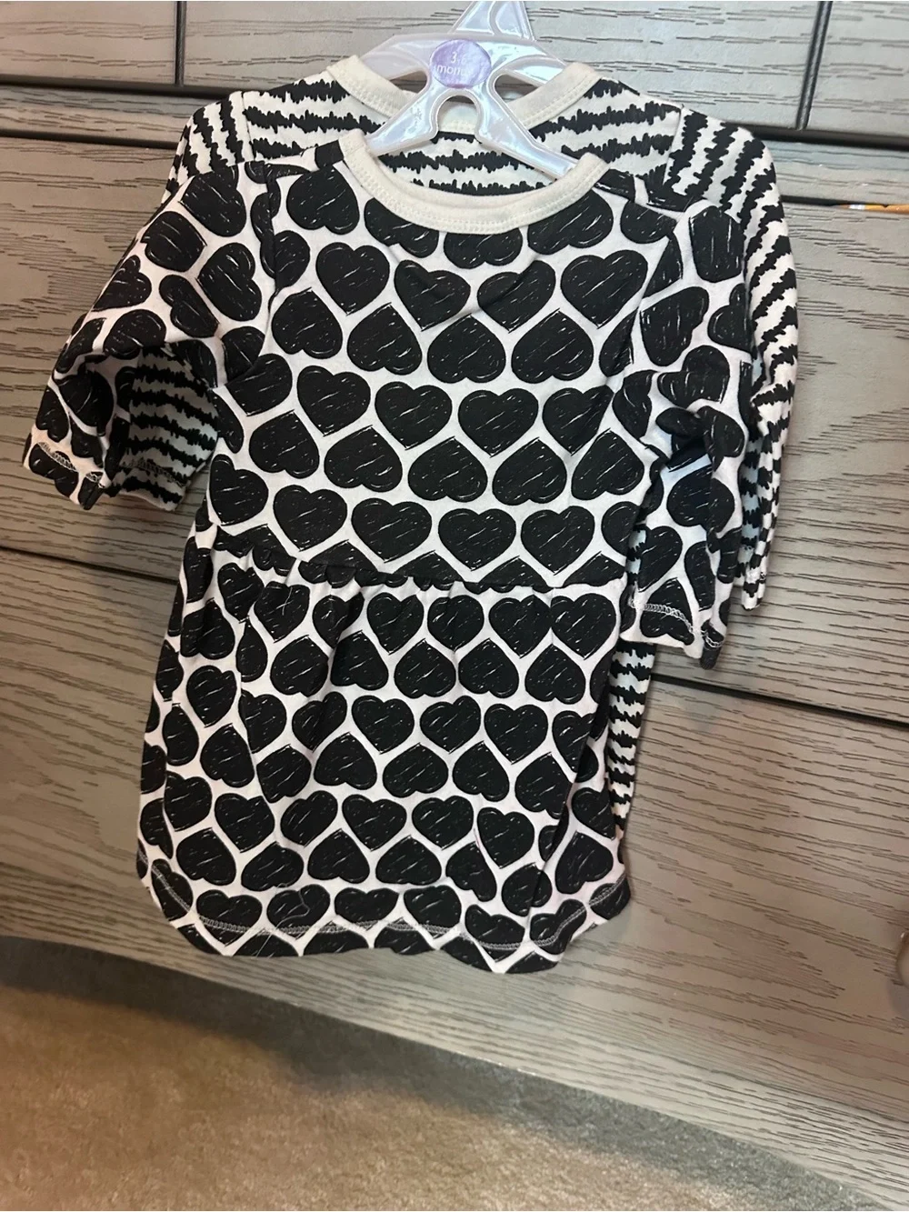 2 Brand New Baby Dresses- Black & White Striped & Black and White Hearts